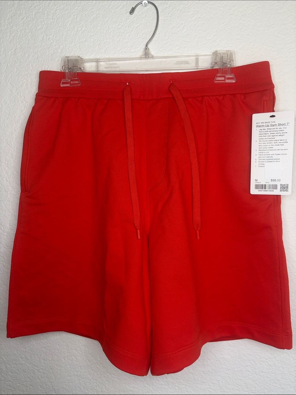 lululemon athletica Men's Warm-Up Gym Short 7” Red Drawstring Short